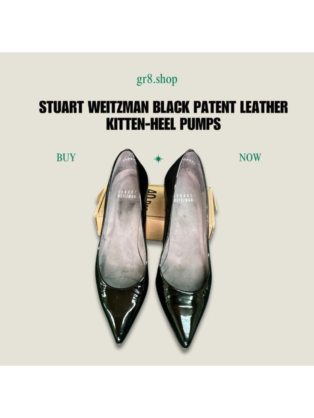 Stuart Weitzman Black Patent Leather Kitten-Heel Pumps Womens Size 7.5 Elegant P